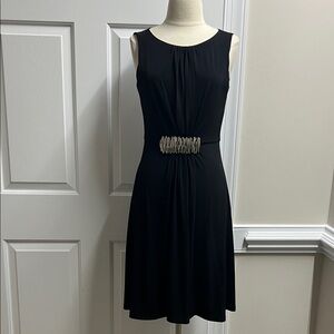 Calvin Klein women’s Black Midi Dress with Embellished Waist size small S #346